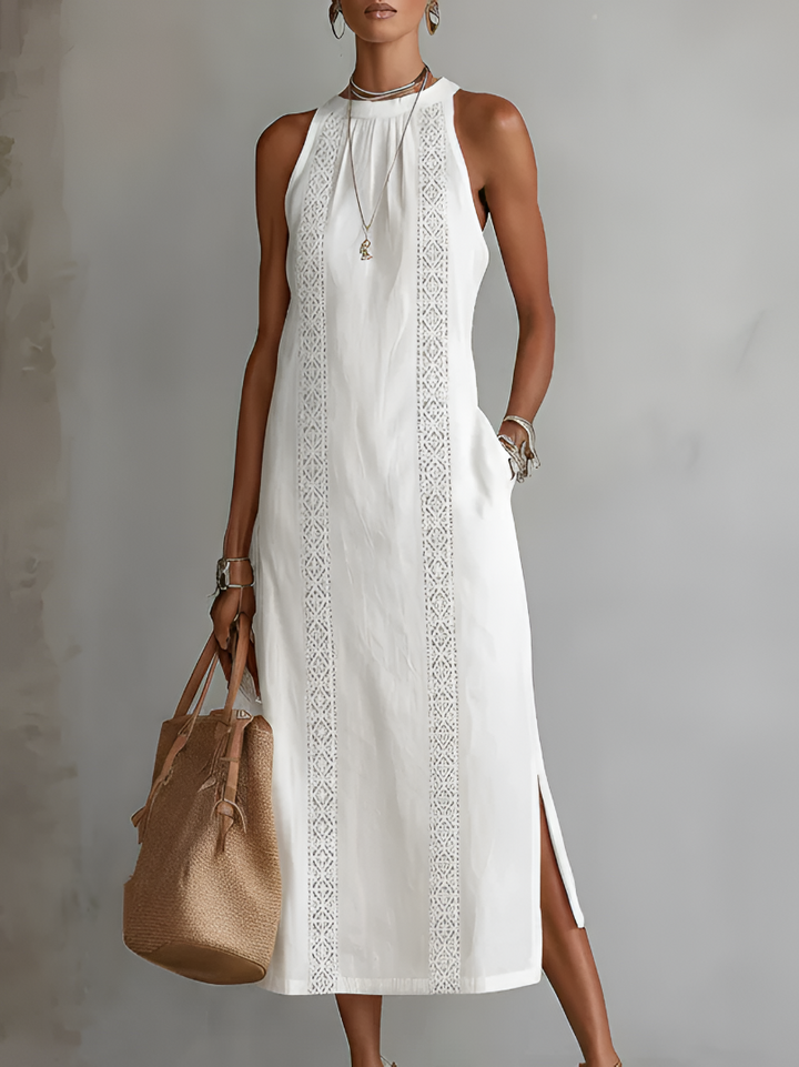 BIANCA™ | Linen Midi Dress with Mandarin Collar