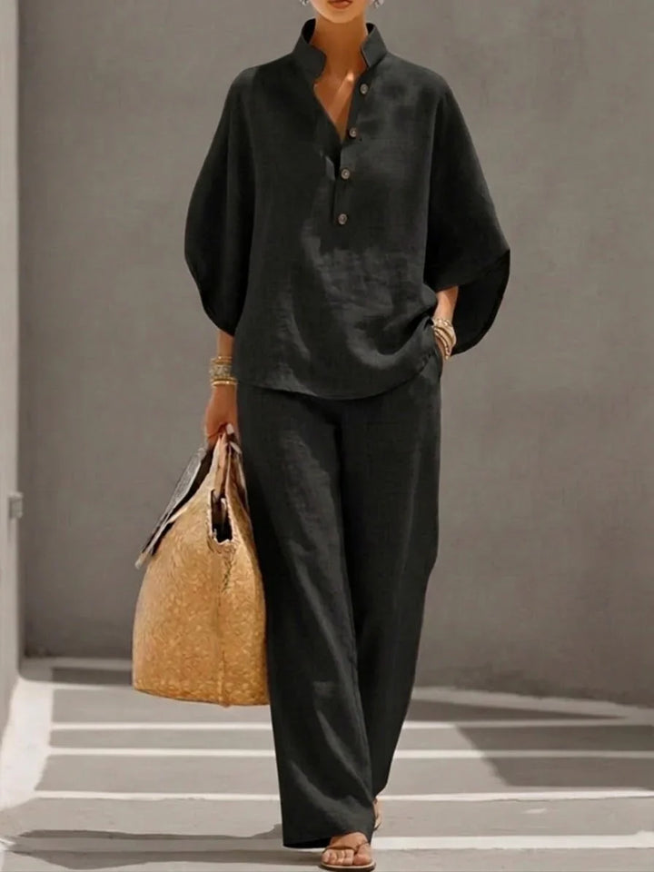 Maribel | Linen Batwing Sleeve & Wide-Leg Set