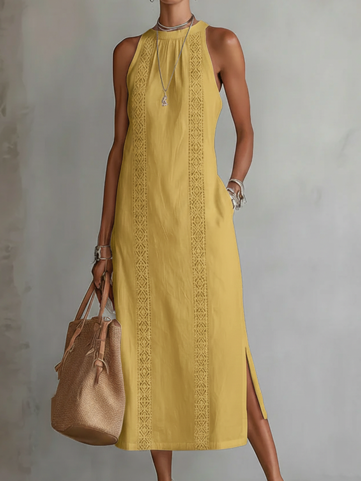 BIANCA™ | Linen Midi Dress with Mandarin Collar