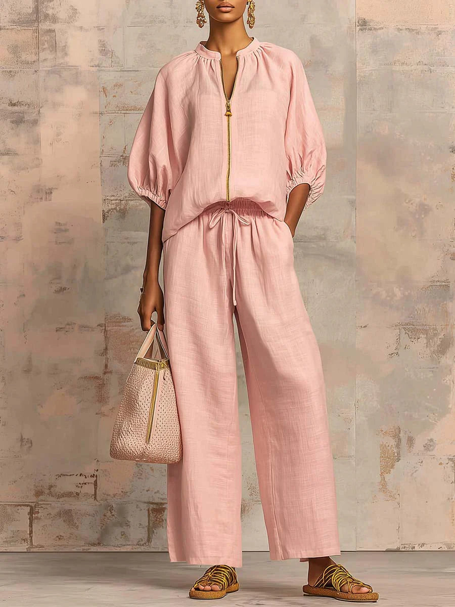 Alba | Relaxed Linen Shirt & Wide-Leg Pants Set