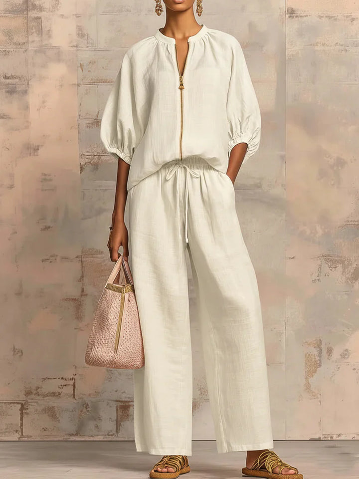 Alba | Relaxed Linen Shirt & Wide-Leg Pants Set