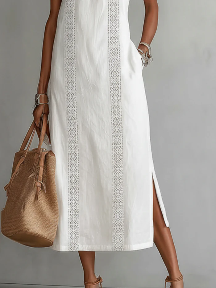 BIANCA™ | Linen Midi Dress with Mandarin Collar