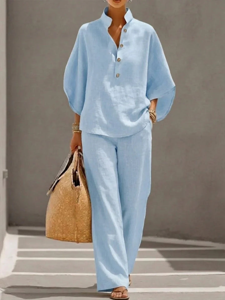 Maribel | Linen Batwing Sleeve & Wide-Leg Set