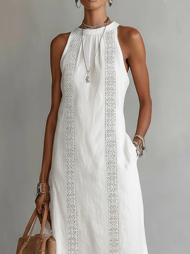 BIANCA™ | Linen Midi Dress with Mandarin Collar