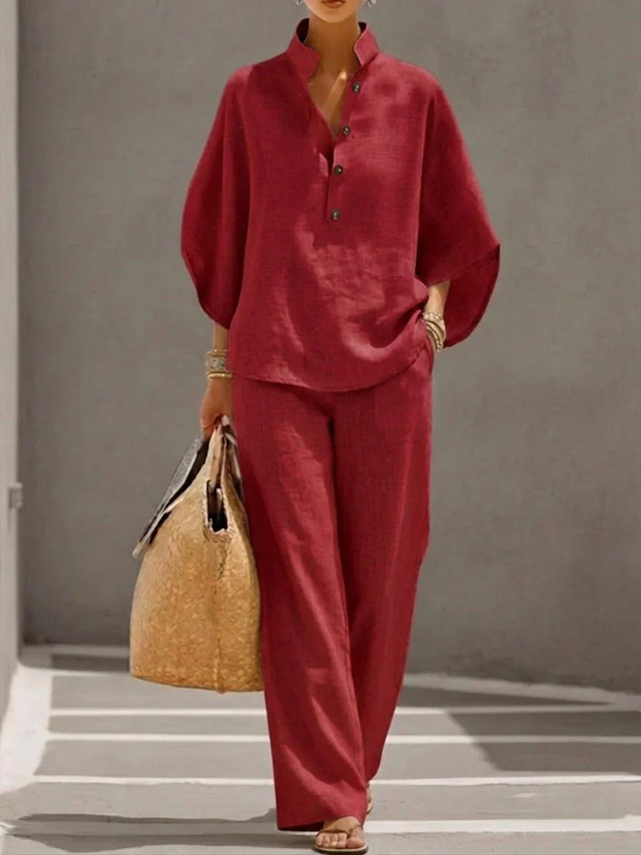 Maribel | Linen Batwing Sleeve & Wide-Leg Set