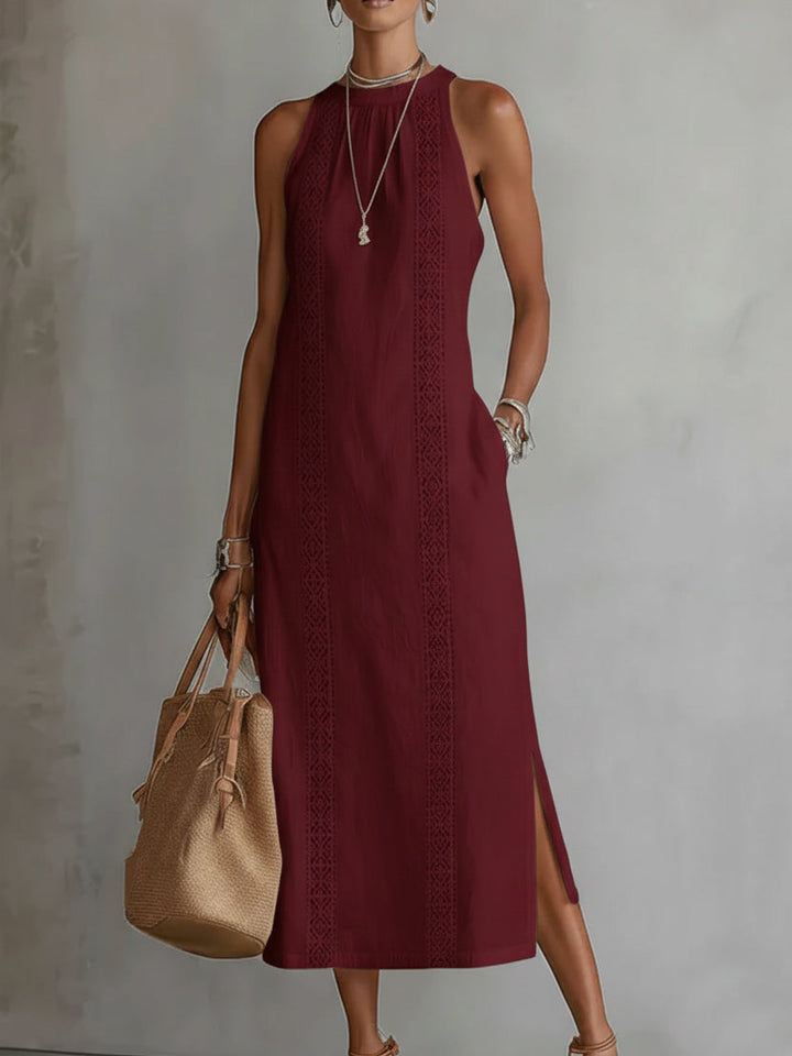 BIANCA™ | Linen Midi Dress with Mandarin Collar