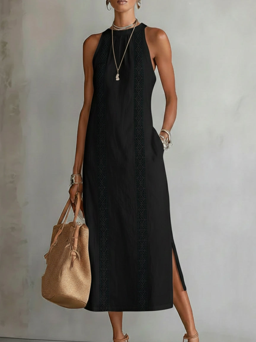 BIANCA™ | Linen Midi Dress with Mandarin Collar