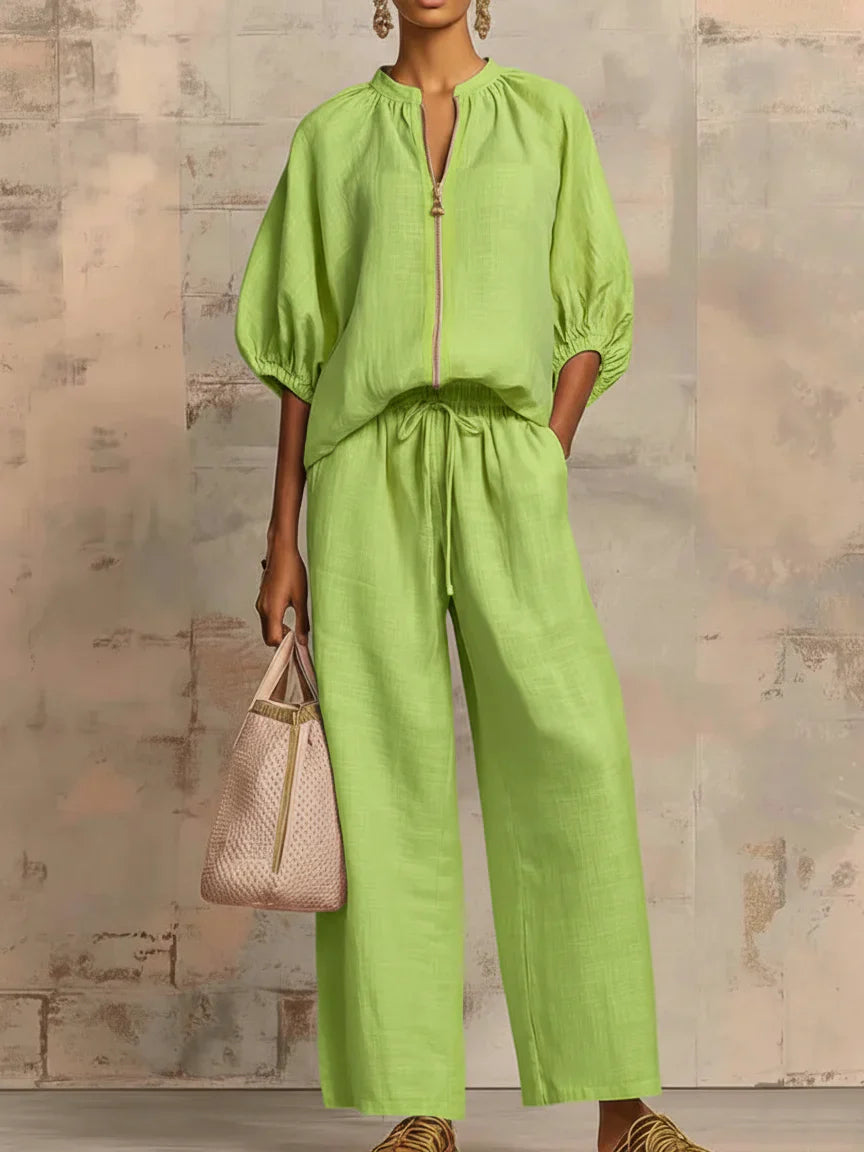 Alba | Relaxed Linen Shirt & Wide-Leg Pants Set