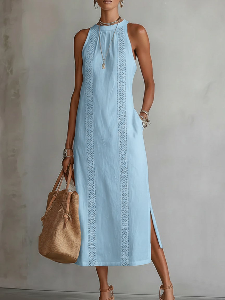 BIANCA™ | Linen Midi Dress with Mandarin Collar