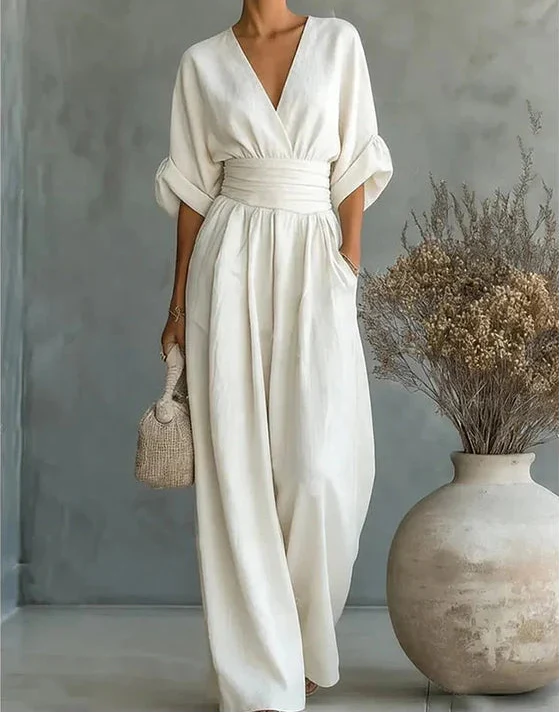 Daniela™ | Elegant V-Neck Wide-Leg Jumpsuit