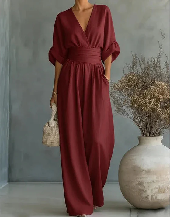 Daniela™ | Elegant V-Neck Wide-Leg Jumpsuit